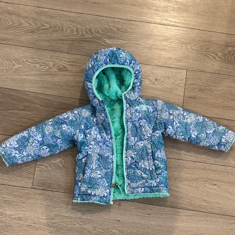 Blue and Green Patterned Hooded North Face